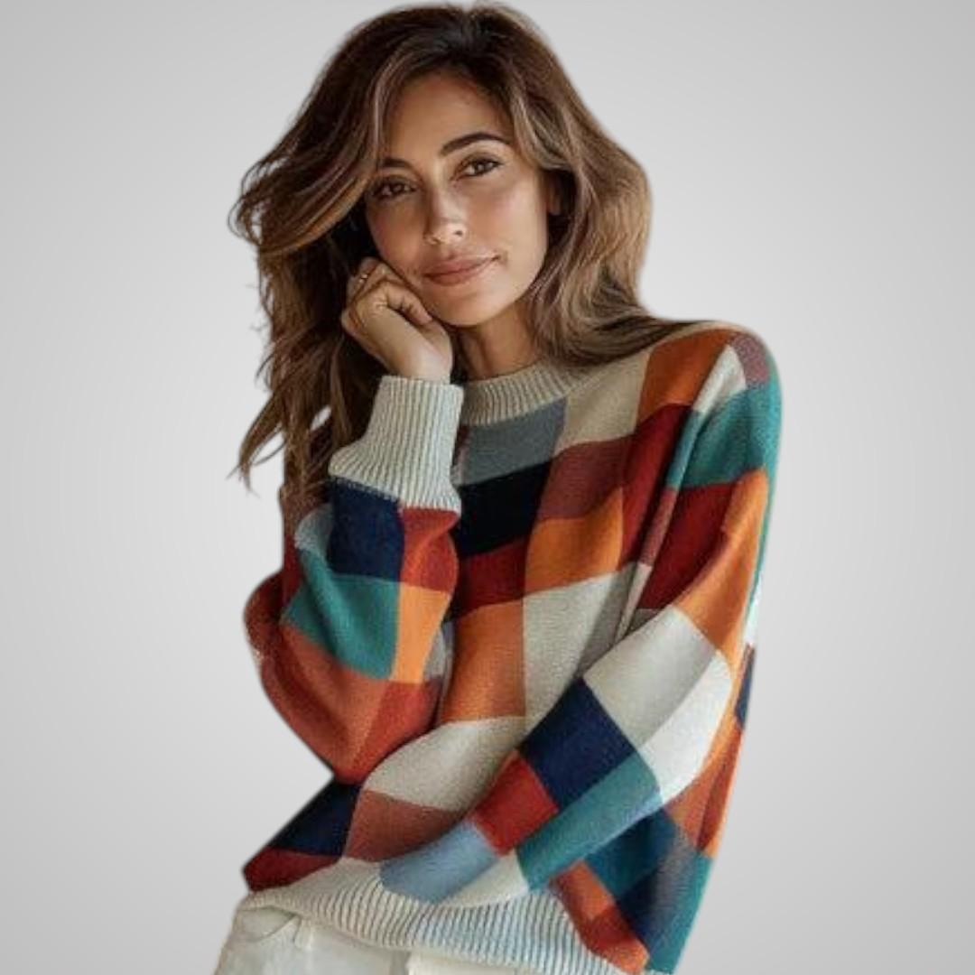 Lova Rutmönstrad Stickad Tröja