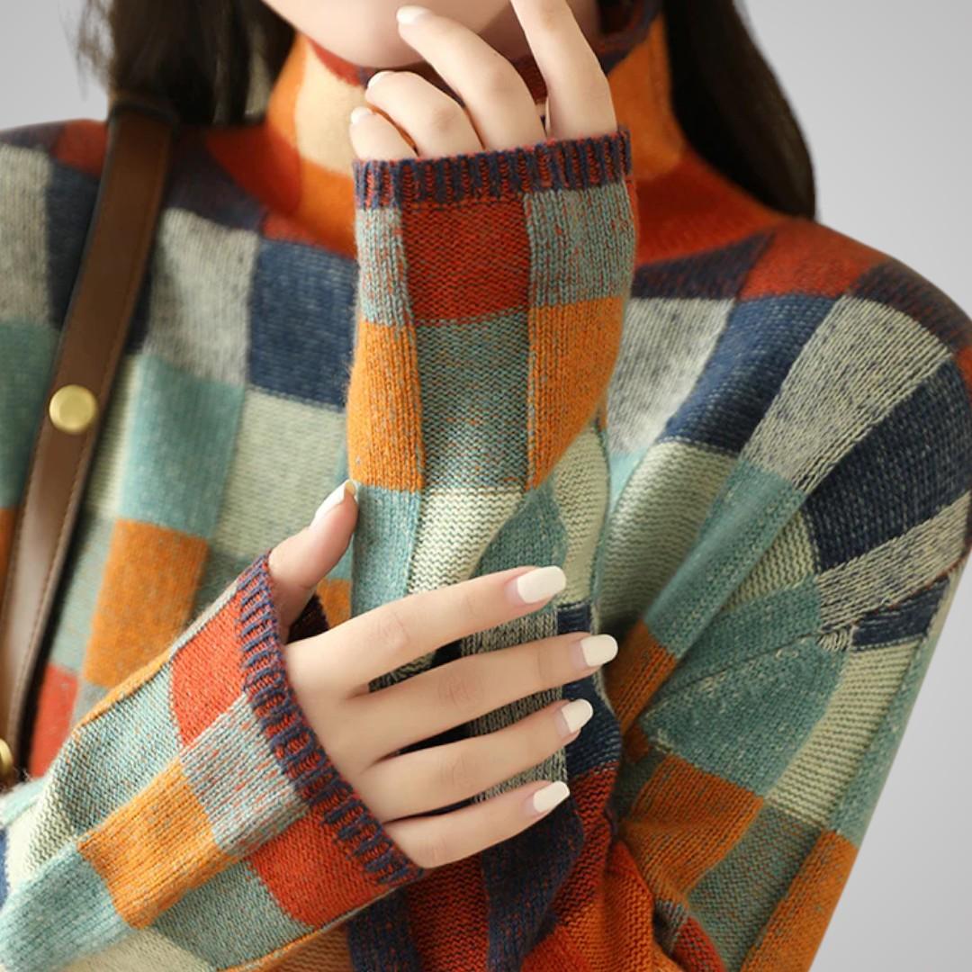 Lova Rutmönstrad Stickad Tröja